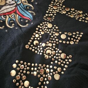 RARE Ed Hardy Black Knit Zipper Top with Gold Accents Beautiful ART